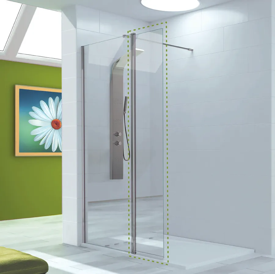 Vision — Puerta abatible con perfil de 6 mm adaptable a panel fijo de 8 mm