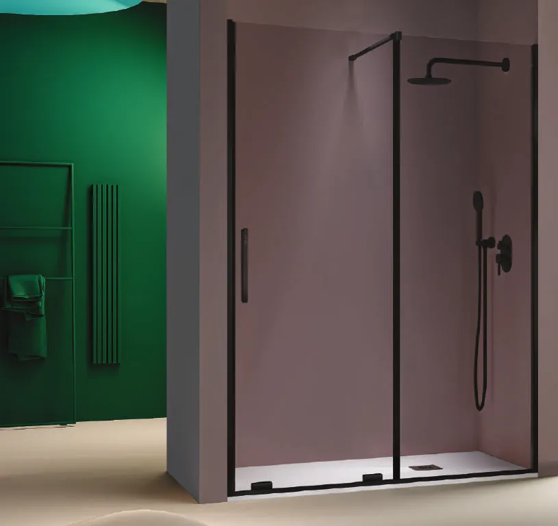 Moka — Frente de ducha fijo + puerta corredera + lateral fijo a medida