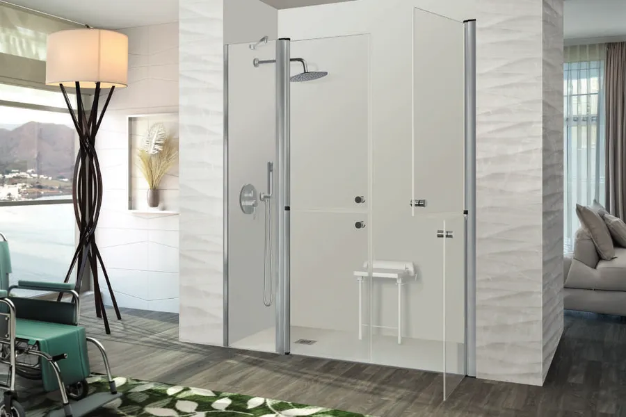 Sensi — Angular de Ducha Fijo + 2 Puertas Divididas Abatibles