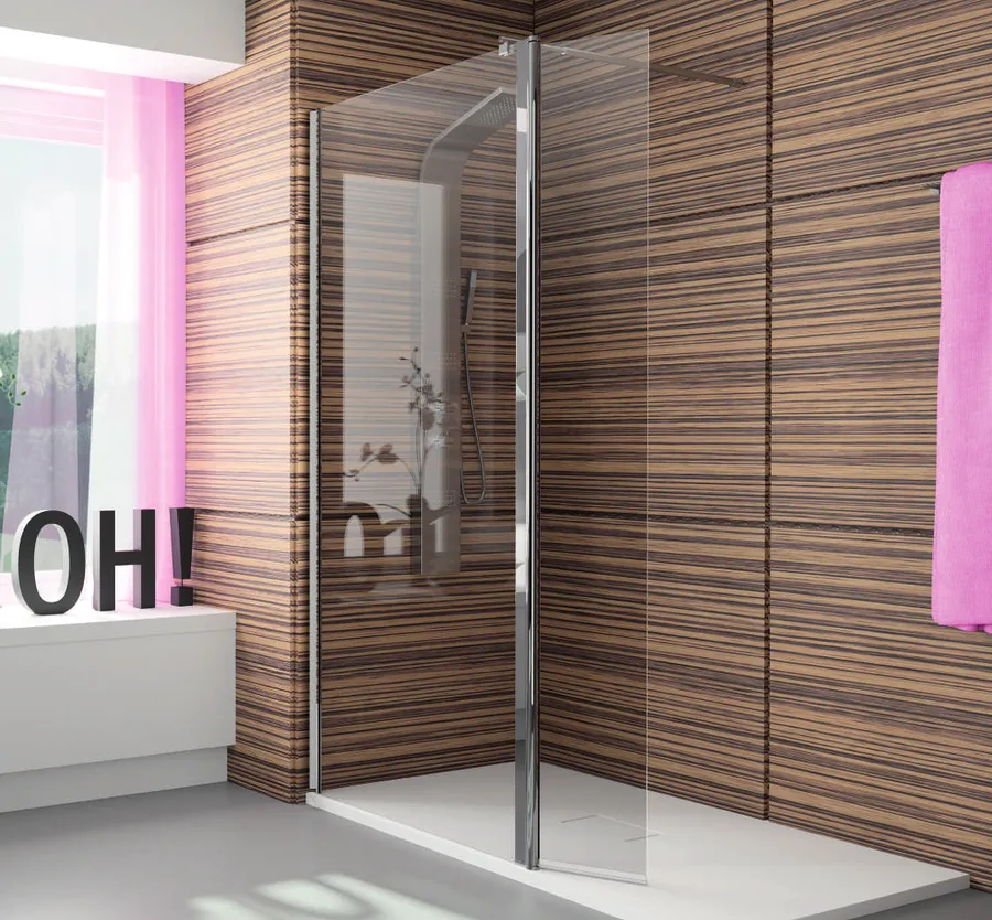 Serie 300 — Panel fijo de ducha + puerta abatible (walk-in, apertura interior y exterior)