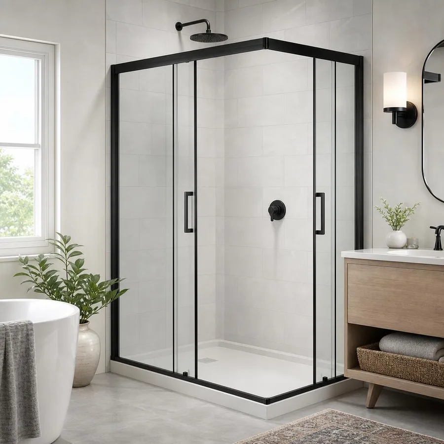 Mampara angular SIENA con 2 fijos y 2 puertas correderas